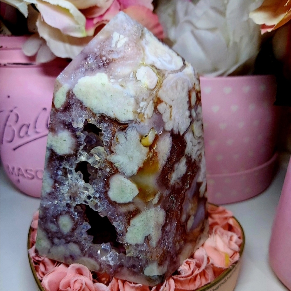 Huge Pink Amethyst Sakura Flower Agate Tower - Picture 9 of 16